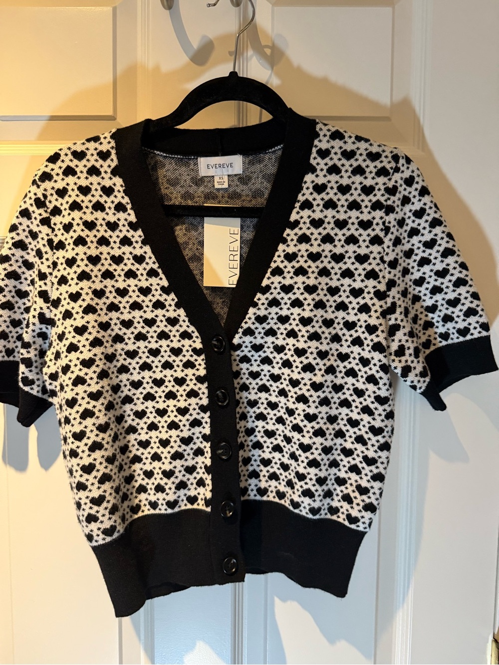 Evereve Black and White Short-Sleeve V-Neck Cardigan